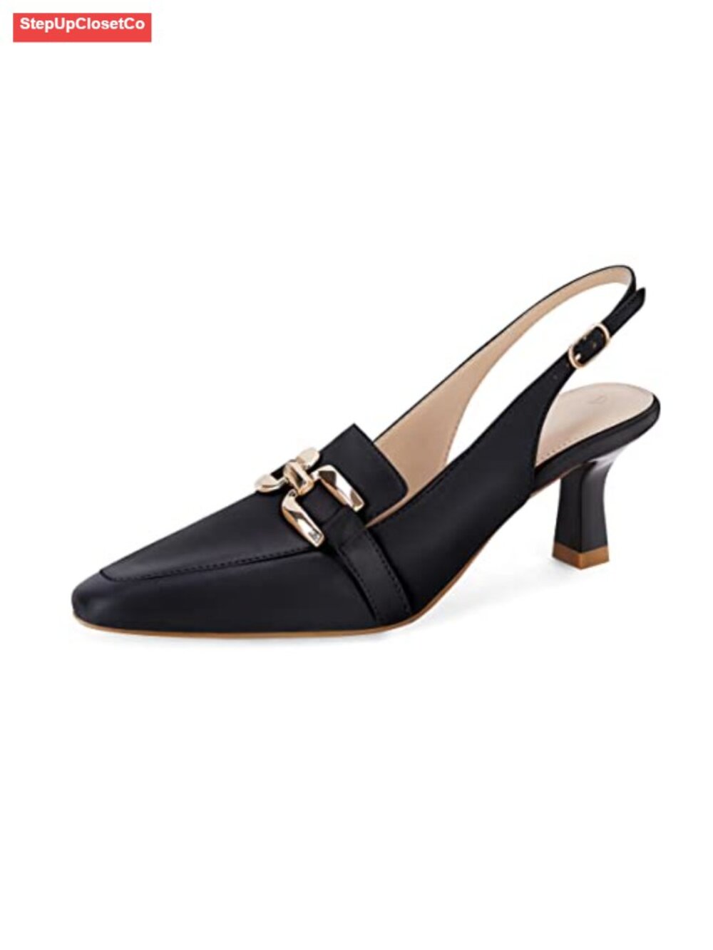 Kitten Heel Slingback Pumps with Metal Chain - Closed Toe Work Shoes
